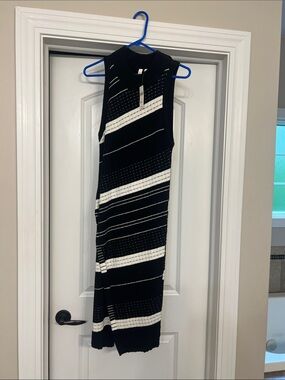 Moth Black and White Sleeveless Striped Midi Dress